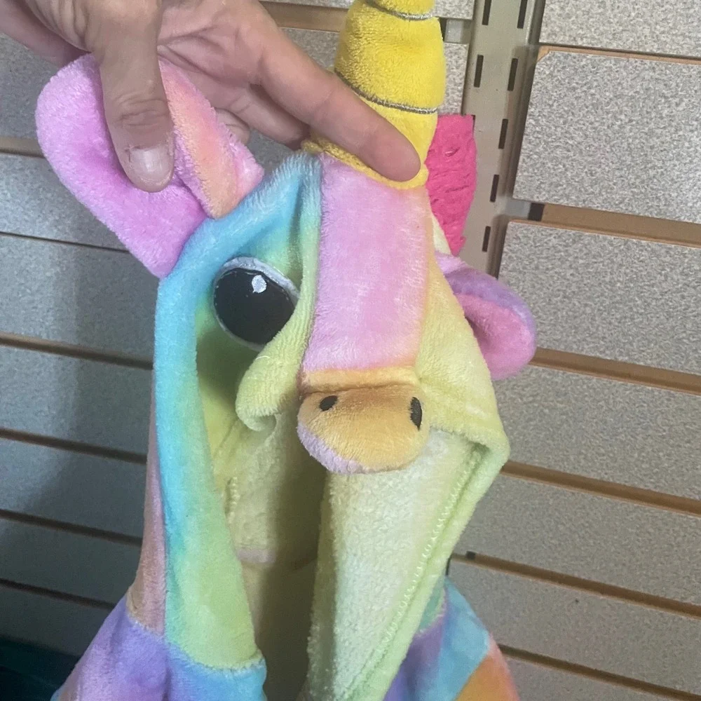 Rainbow Unicorn Kids Bath Robe Hooded Costume Cosplay Plush Colorful 6-7Y‎